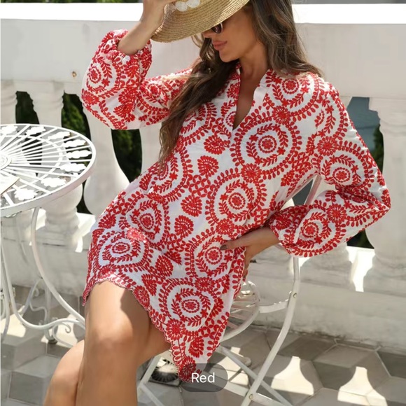 Red Patterned Mini Dress - Picture 2 of 2